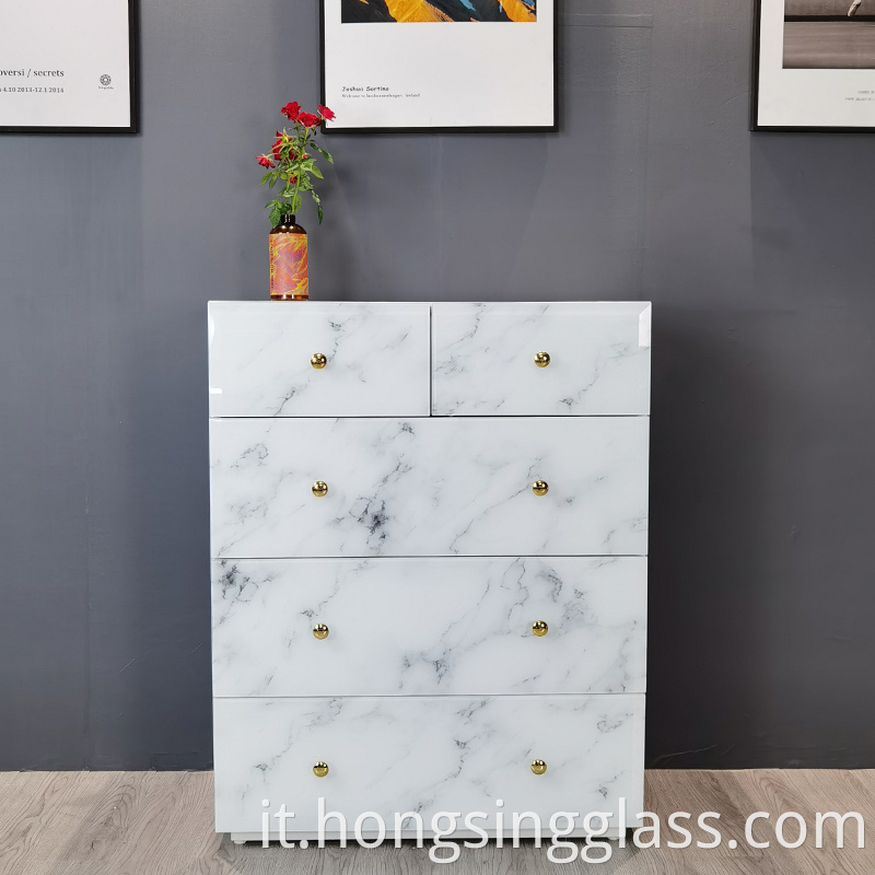 superwhite glass marble pattern 5 drawer chest